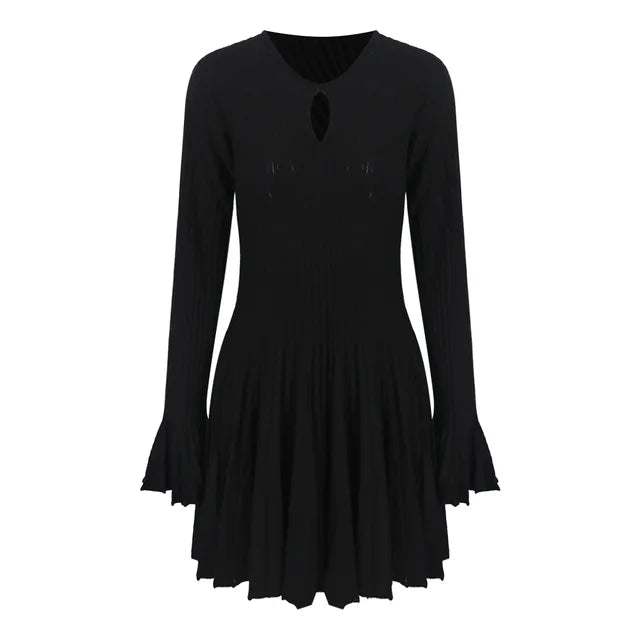 Pre Order:  Black Flare Sleeve Knitted Dress