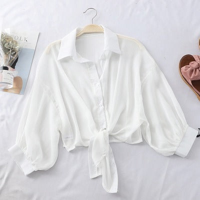 Pre Order:  Casual Chiffon Waist Tie Shirt