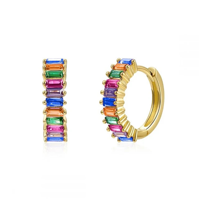 Pre Order:  Multicolor Stones Huggie Copper Earrings