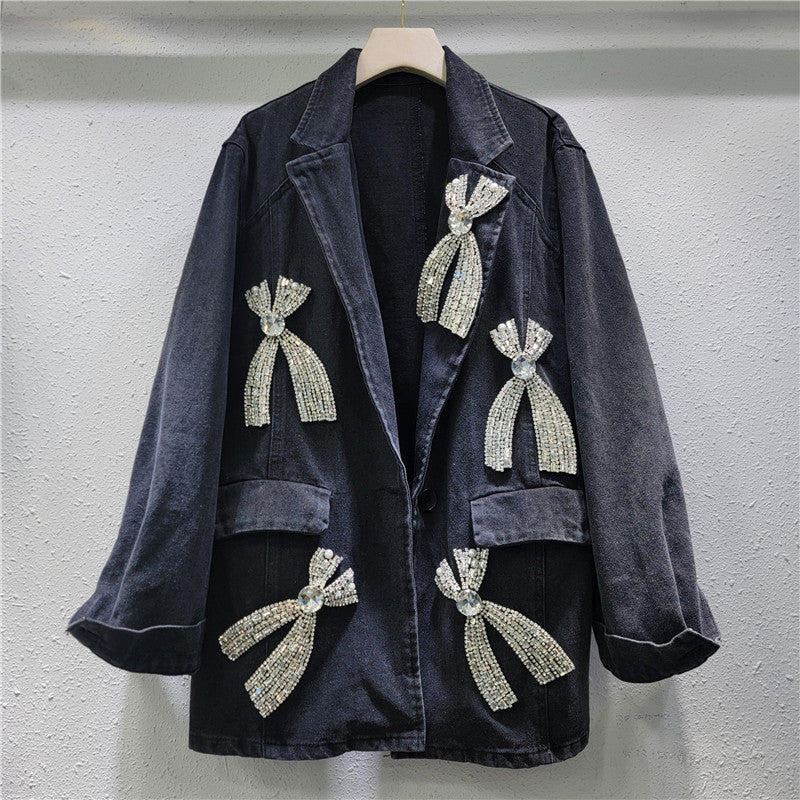 Pre Order: Big Diamond Bow Washed Denim Jacket