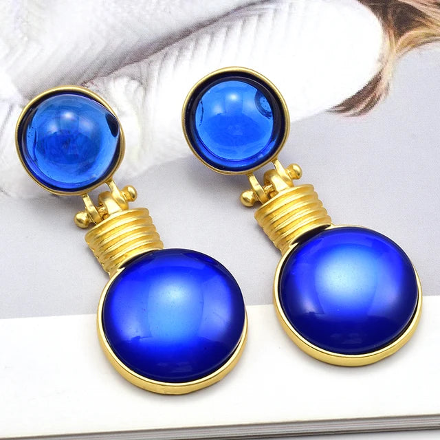 Pre Order:  Round Colored Gems Drop Earrings