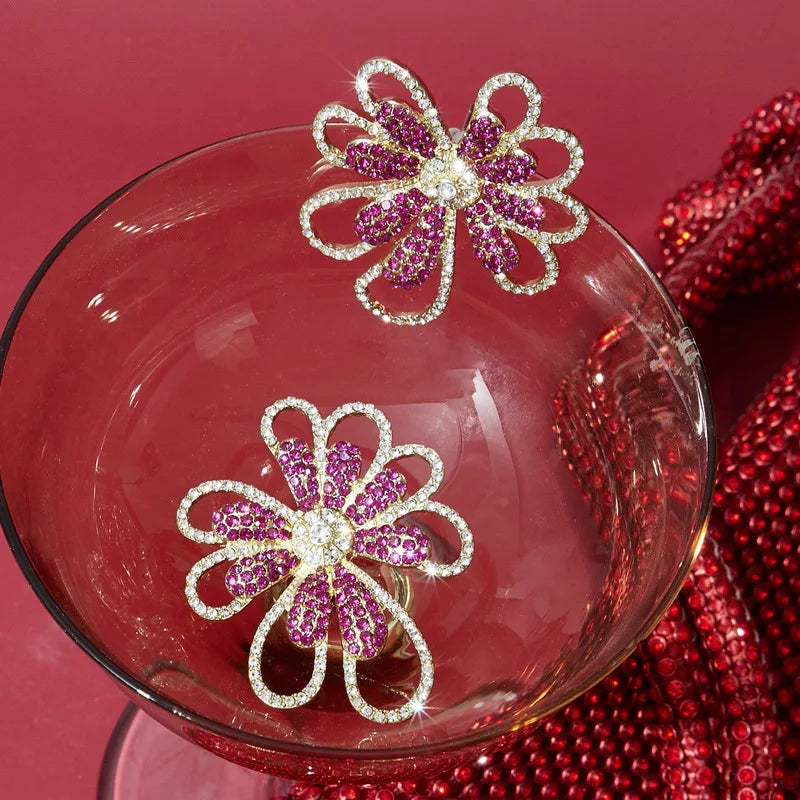 Pre Order:  Pink Daisy Rhinestone Overlined Earrings