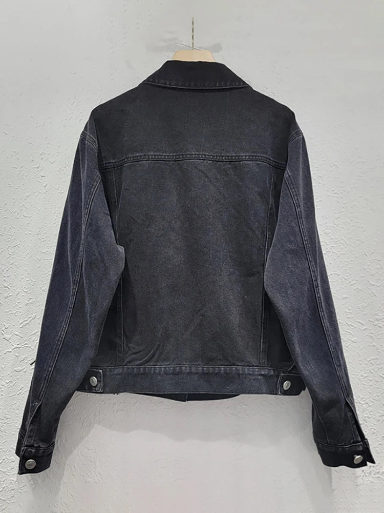 Pre Order:  Diamond Tassel Long Sleeve Black Denim Jacket