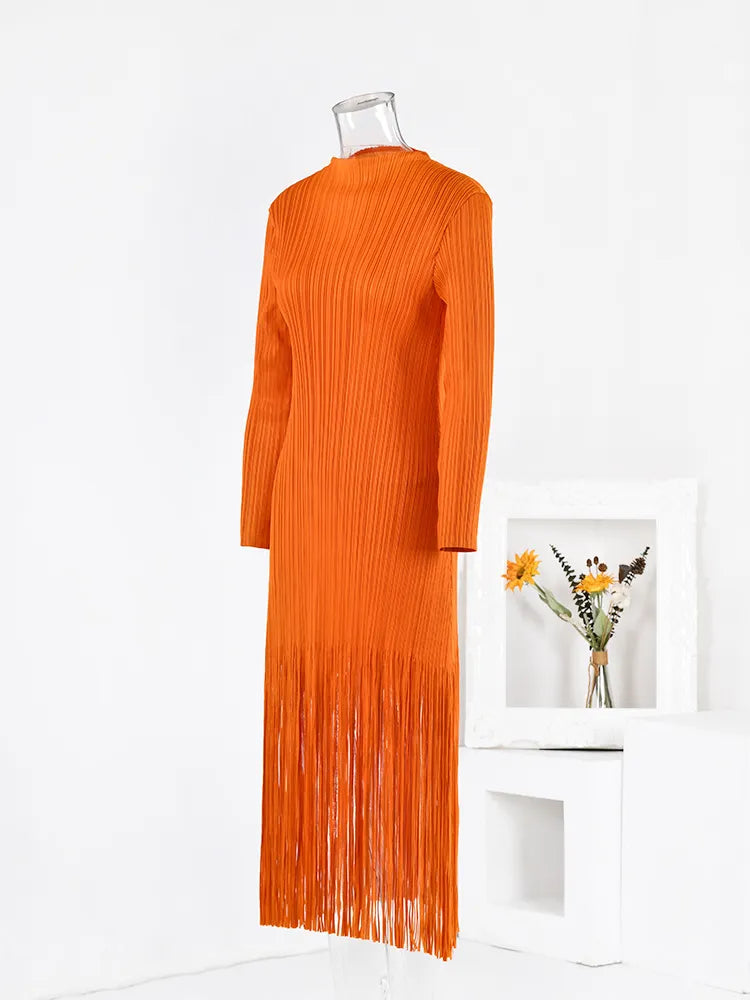 Pre Order:  Orange Tassel Pleated Dress