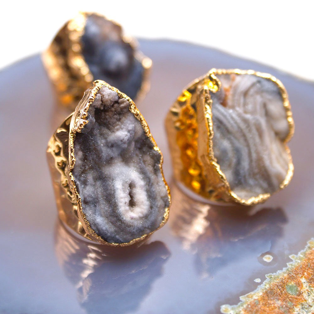 Pre Order:  Natural Agate Gold-Plated Ring