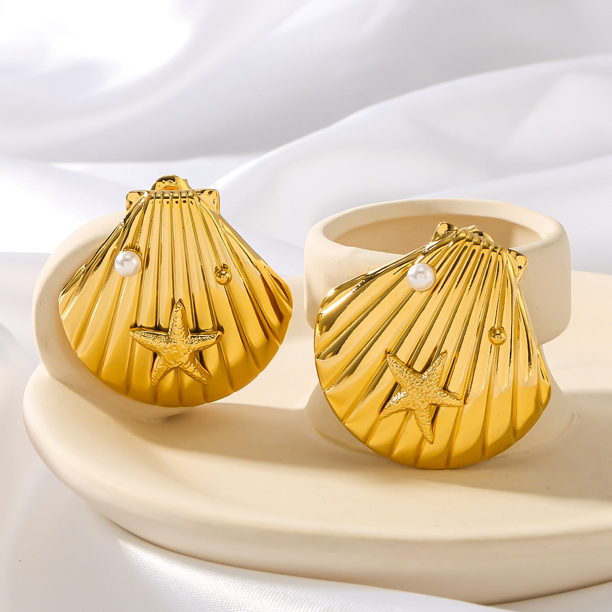 Pre Order:  Pearl Inlaid Shell Shaped Earrings