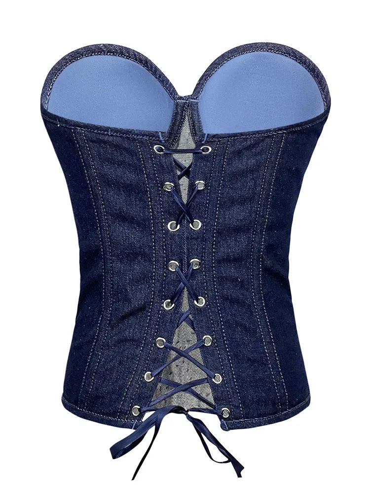 Pre Order:  Rhinestones Lattice Corset Tank Top