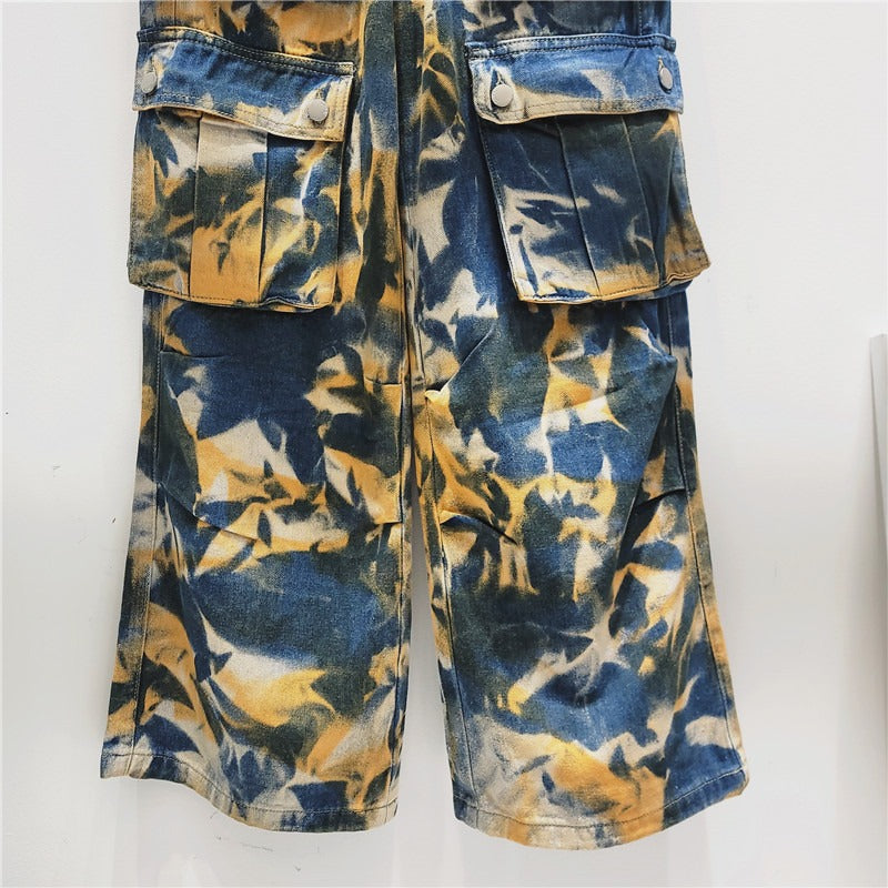 Pre Order: Multi Pocket Camouflage Straight Leg Mop Jeans