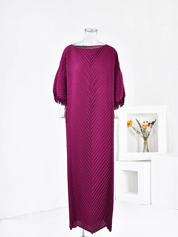 Pre Order:  Pleated Boat Neckline Maxi Dress