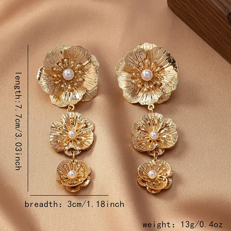 Pre Order:  Three Flower Alloy Earrings