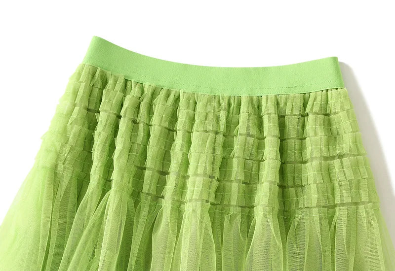 Pre Order:  Irregular Mesh A-Line Pleated Maxi Skirt