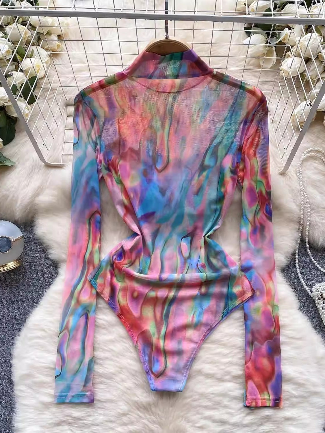 Pre Order:  Colorful Turtleneck Tight Mesh Jumpsuit