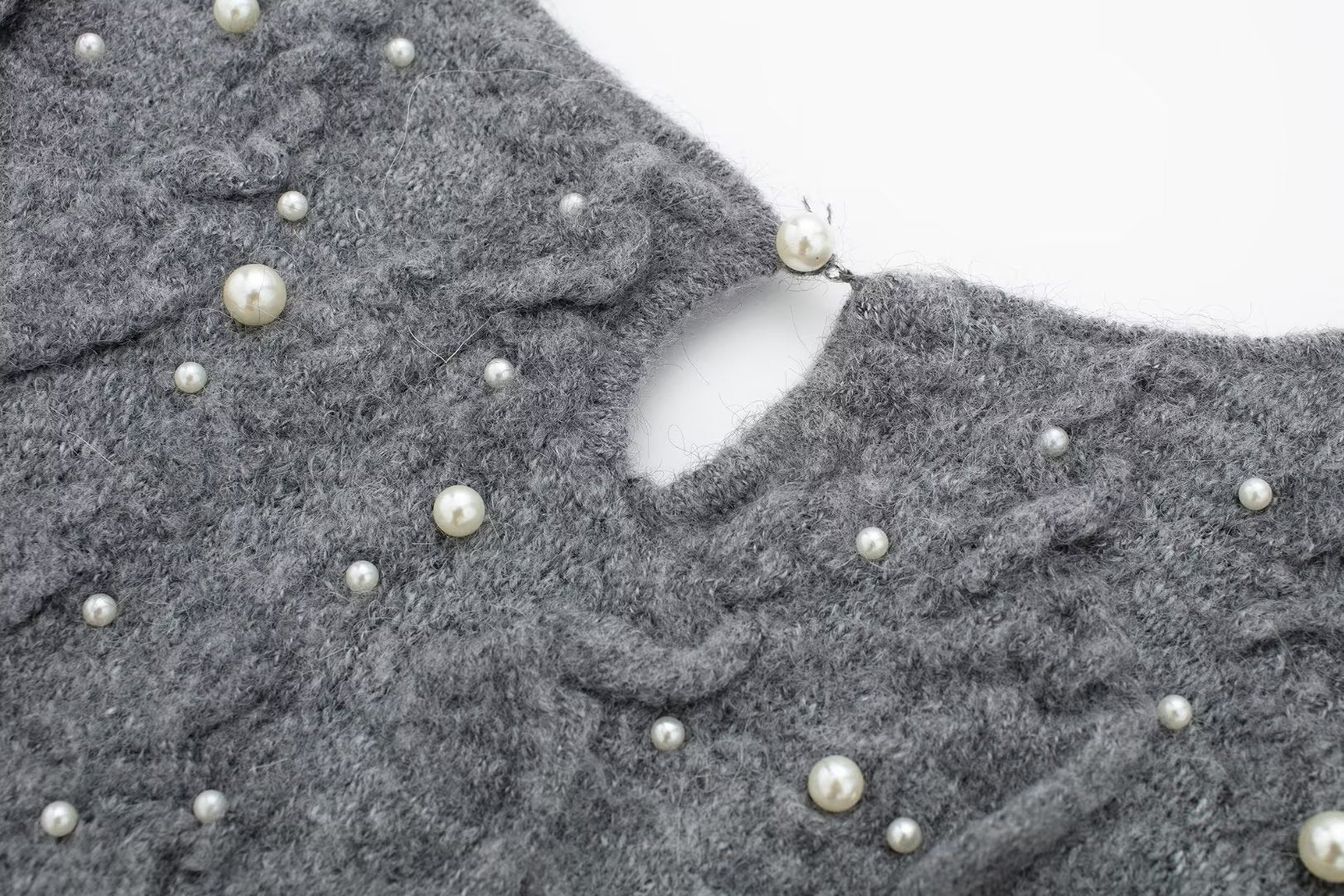 Pre Order:  Faux Pearls Textured Knitted Sweater