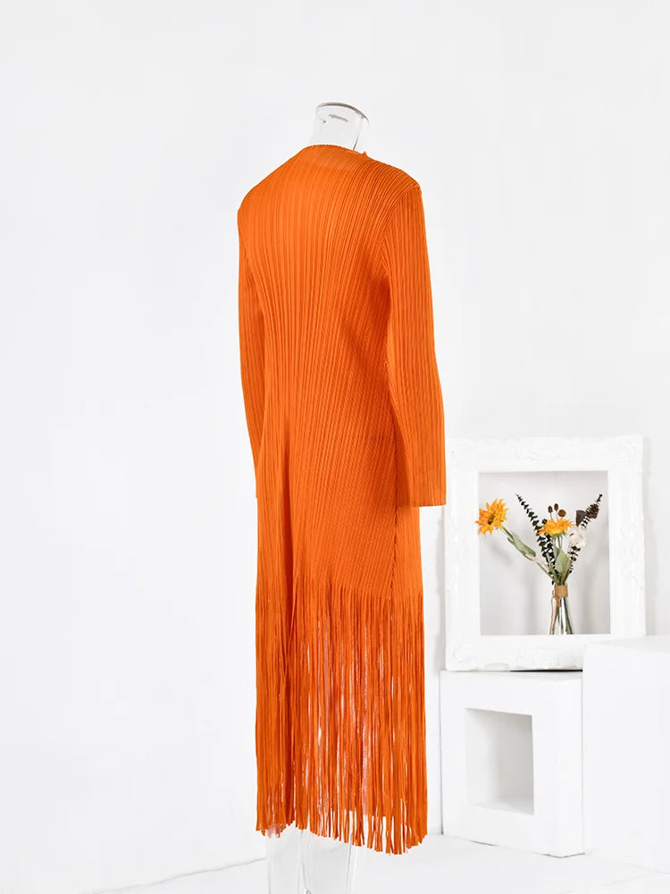 Pre Order:  Orange Tassel Pleated Dress