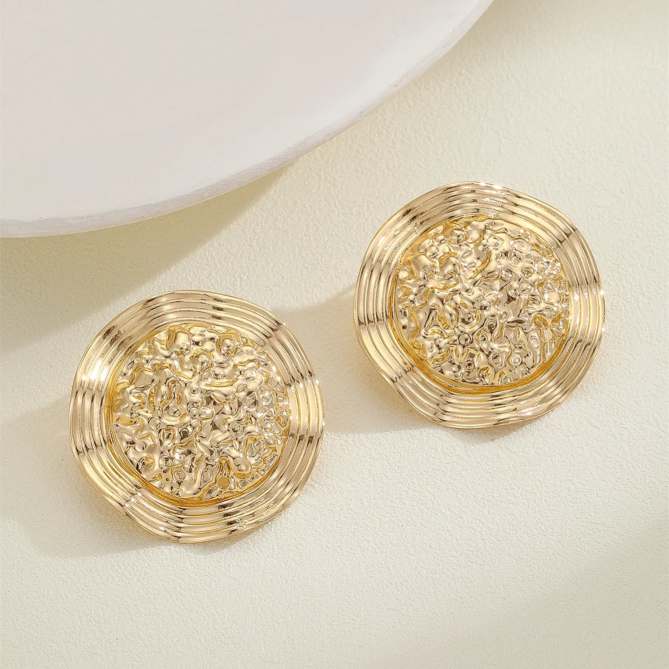 Pre Order:  Textured Discs Gold Plated Earrings