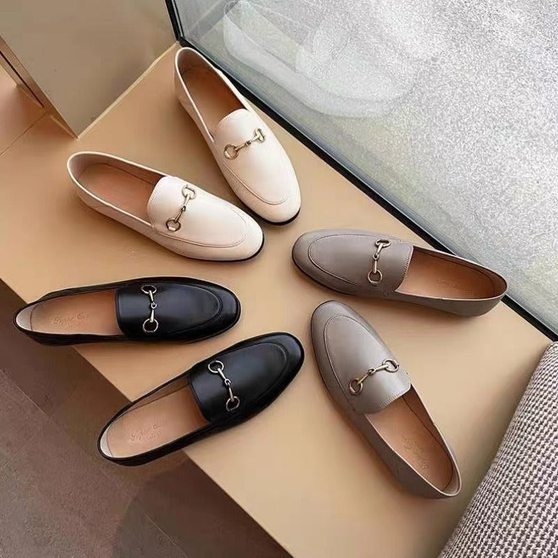 Pre Order:  Horseshoe Buckles Loafers Flat Shoes