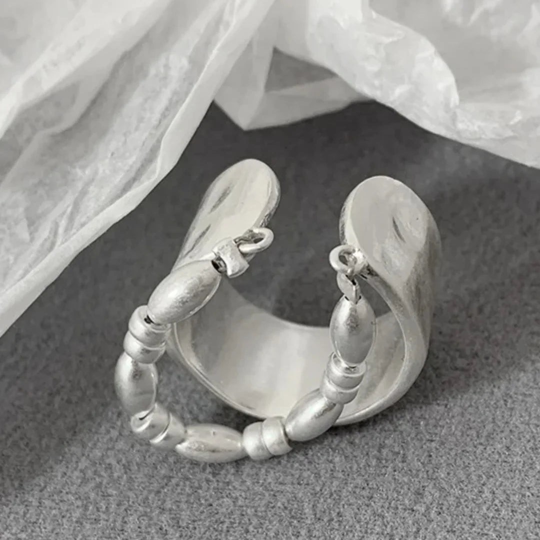 Pre Order:  Double Layer Irregular Adjustable Wide Face Beaded Open Ring