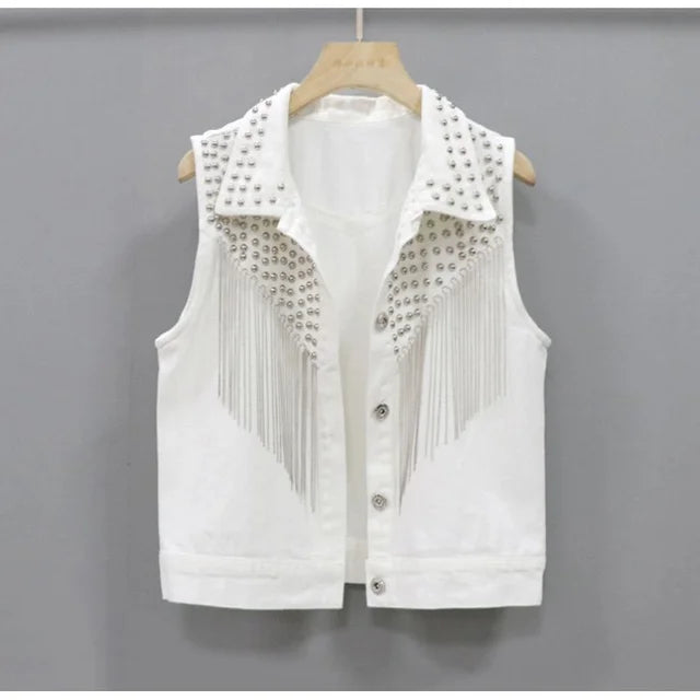 Pre Order: Rivet Tassel Waistcoat Denim Vest