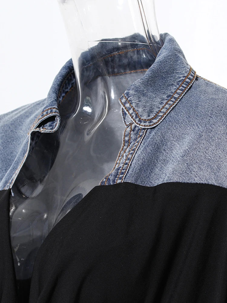 Pre Order:  Denim Drawstring Pleated V-Neck Long Sleeve Shirt