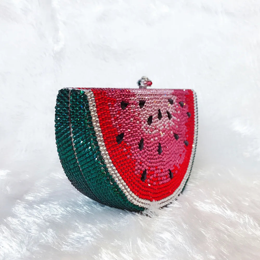 Pre Order:  Watermelon Slice Rhinestones Metal Handbag