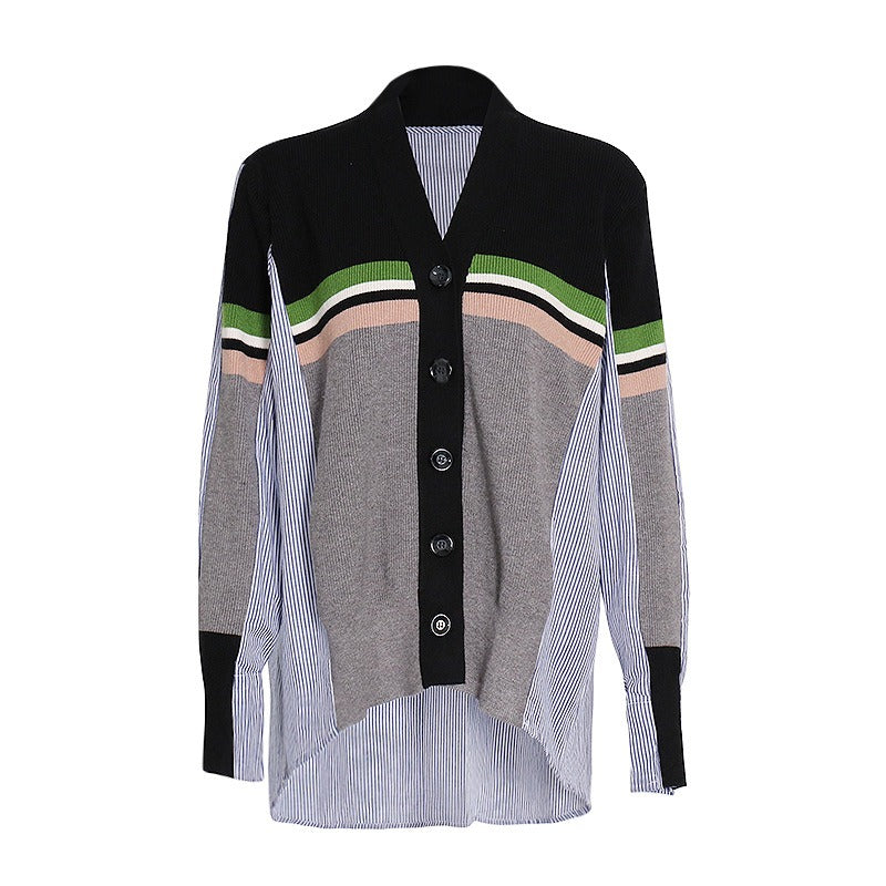 Stripe Knit Splicing Cardigan