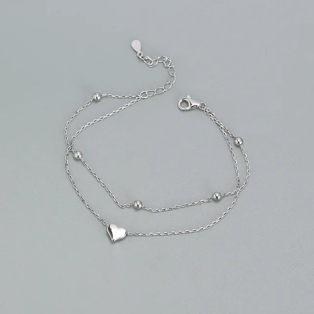 Pre Order:  925 Sterling Silver Double Layer Heart Bracelet