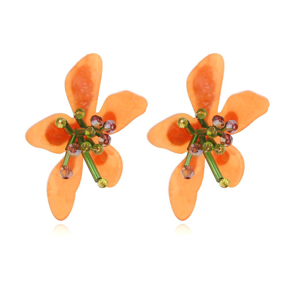 Pre Order:  Handmade Beaded Acrylic Flower Earrings