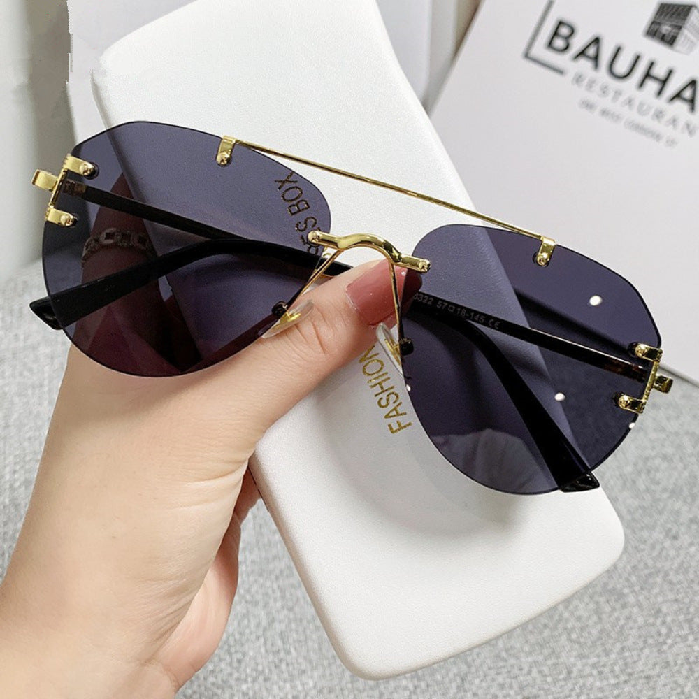 Pre Order:  Retro Double Bridge Rimless Sunglasses