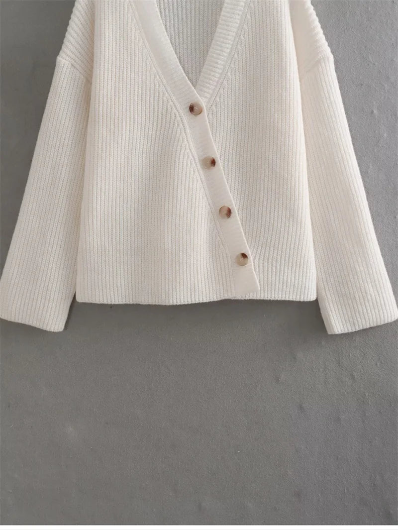 Pre Order:  White Knitted V-Neck Cardigan Sweater