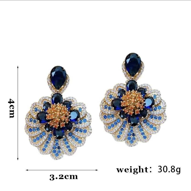 Pre Order:  Blue Drop Flower Pendant Rhinestone Earrings