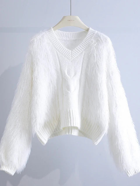 Pre Order:  Fuzzy Lantern Sleeves Knit Sweater