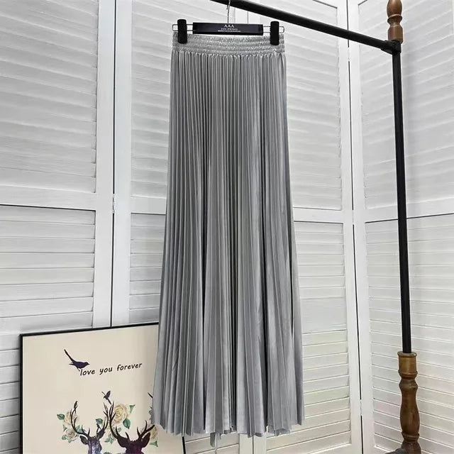 Pre Order:  Solid Pleated A-Line Maxi Skirt