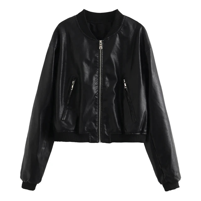 Pre Order:  Solid Zip Up Short PU Jacket