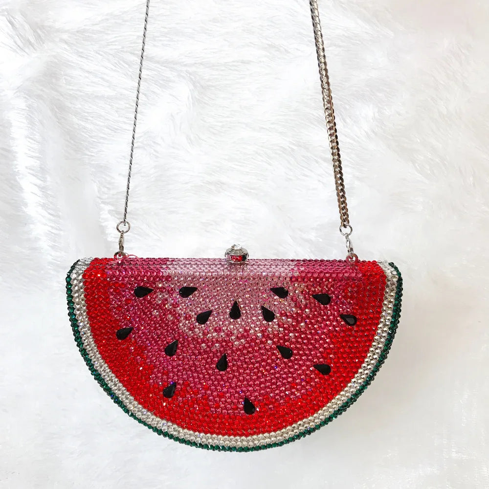 Pre Order:  Watermelon Slice Rhinestones Metal Handbag