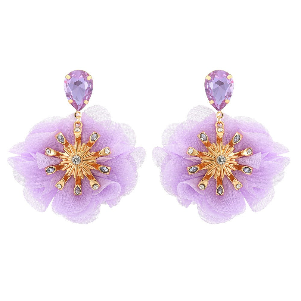 Pre Order:  Chiffon Diamond Large Flower Earrings