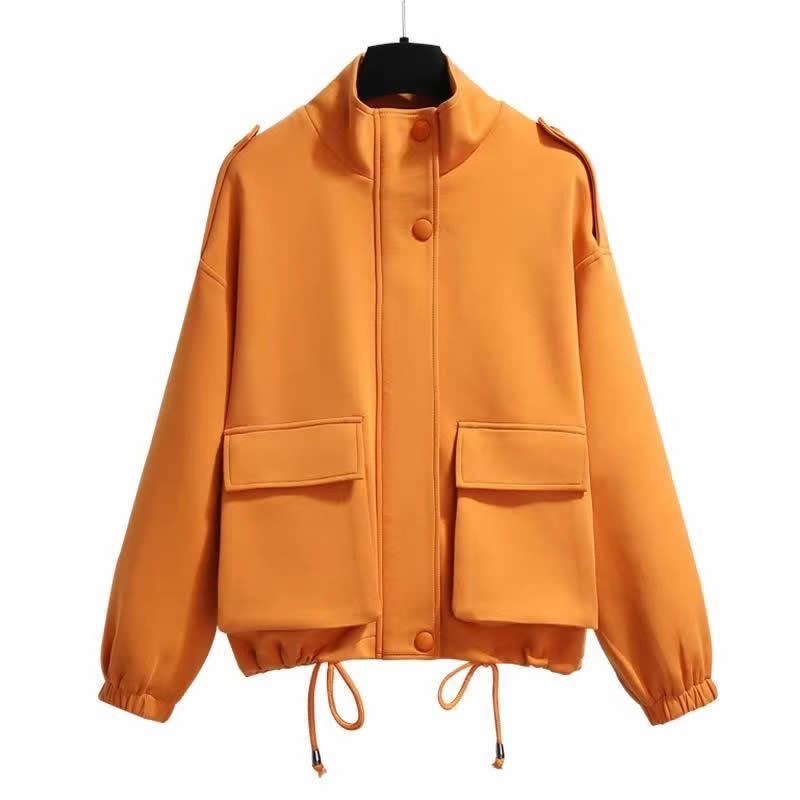 Pre Order:  Solid Loose Drawstring Zip Up Oversized Jacket