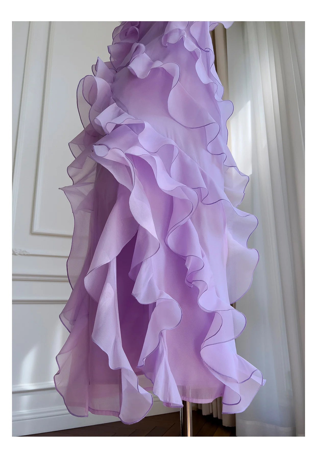 Pre Order:  Asymmetric Ruffles Organza Midi Dress