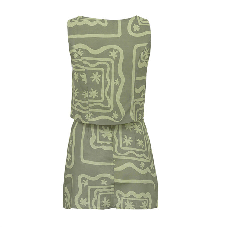 Pre Order:  Casual Print Sleeveless Vest + Mini Skirt