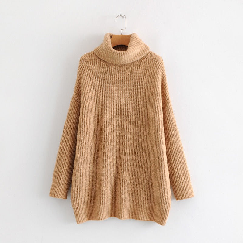 Pre Order: Turtle Neck Solid Knitted Long Sleeves Dress Sweater