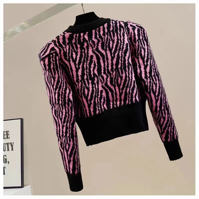 Pre Order:  Zebra Cropped Knitted Cardigan