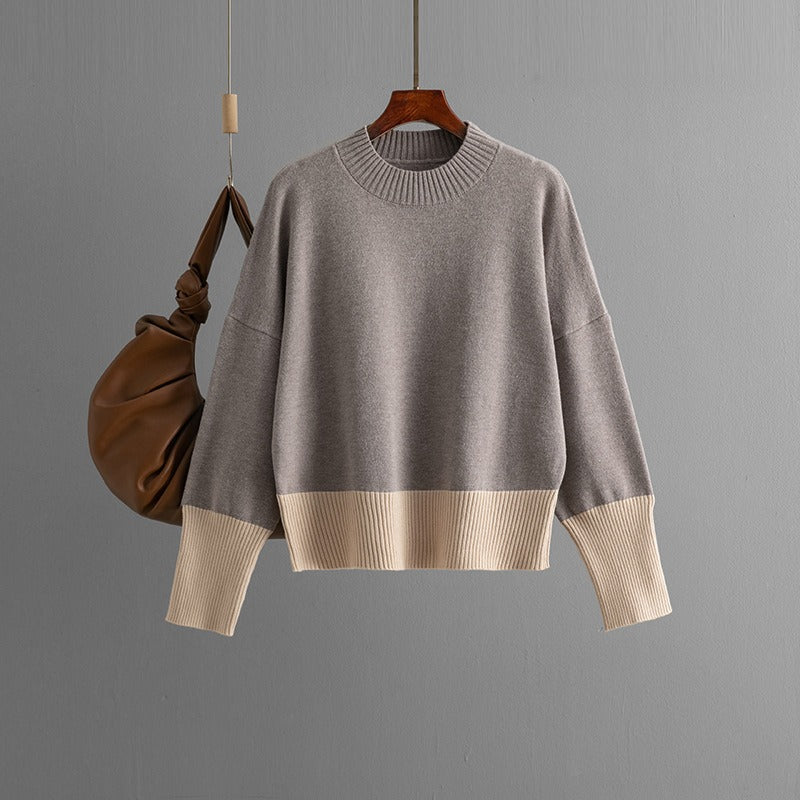 Pre Order:  Round Neck Loose Color Block Knitted Sweater