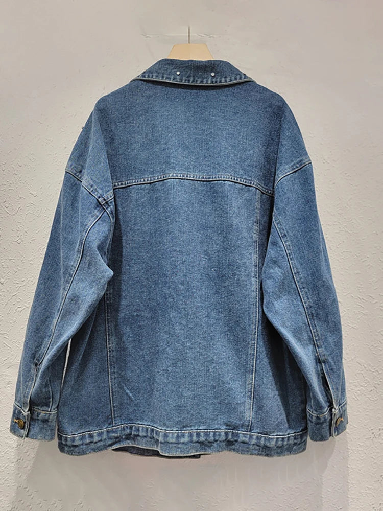 Pre Order:  Flower Diamond Embroidered Washed Denim Jacket