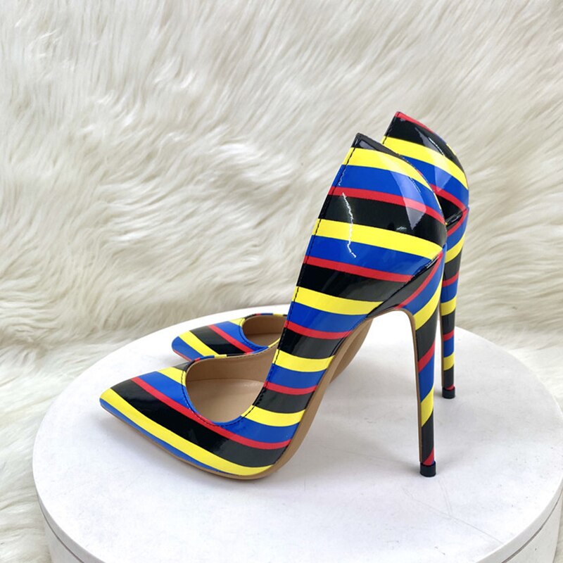 Pre Order:  Printed Stripes Pointed-Toe Pumps Shoes