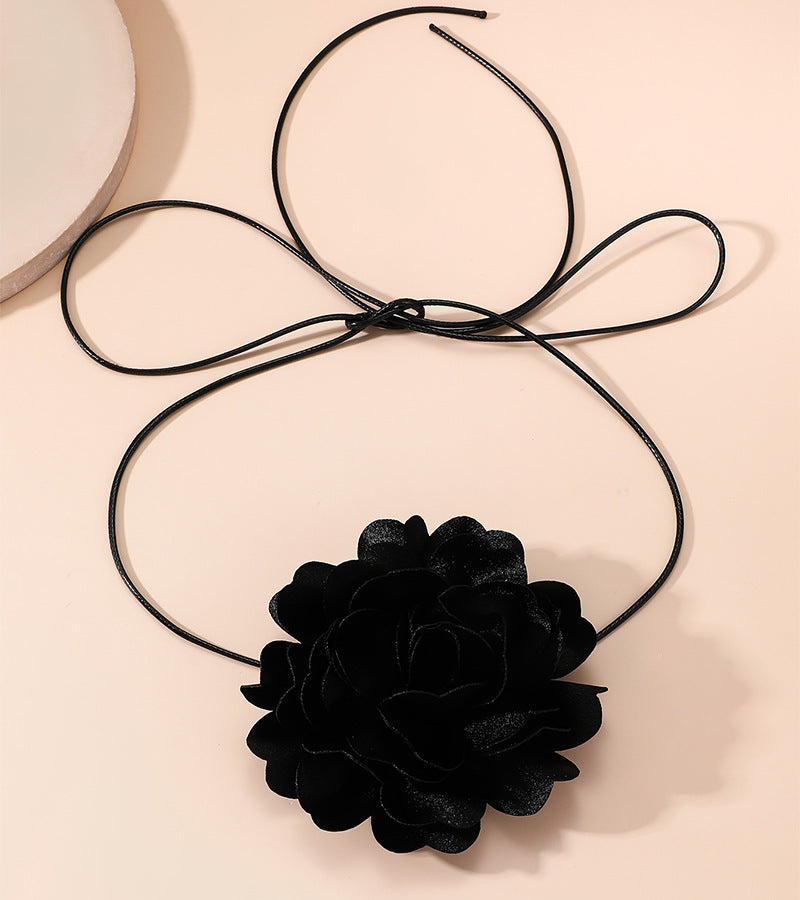 Pre Order:  Retro Exaggerated Large Flower Tie Collar Neck Strap Necklace