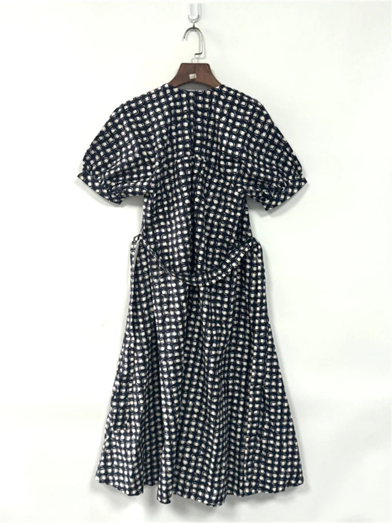 Pre Order:  Plaid Lace-Up Loose Casual Midi Dress