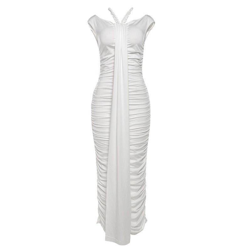 Pre Order:  Pleated High Waist Slim Fit Wrapped Hip Maxi Dress