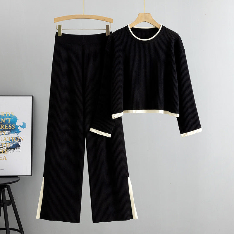 Pre Order: Knitted Short Sweater + Wide Leg Pants Set