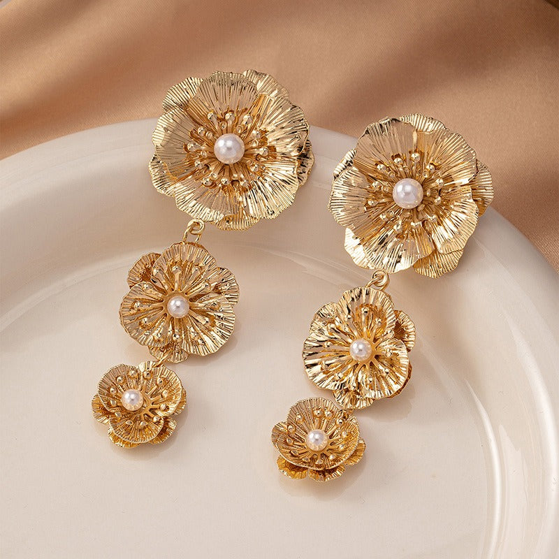 Pre Order:  Three Flower Alloy Earrings