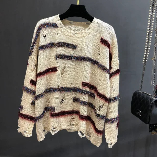 Pre Order:  Glitzy Distressed Knitted Sweater