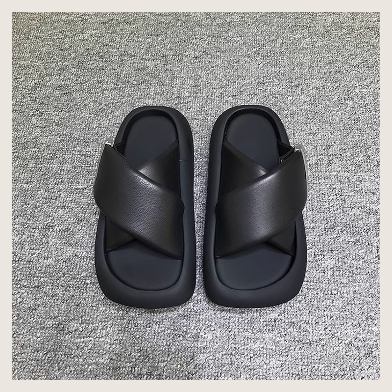 Pre Order:  Cross Straps Thick Bottom Slippers